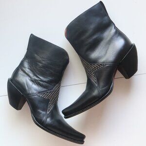 Donald J Pliner Black Leather Studded Western Ankle Boots Women’s